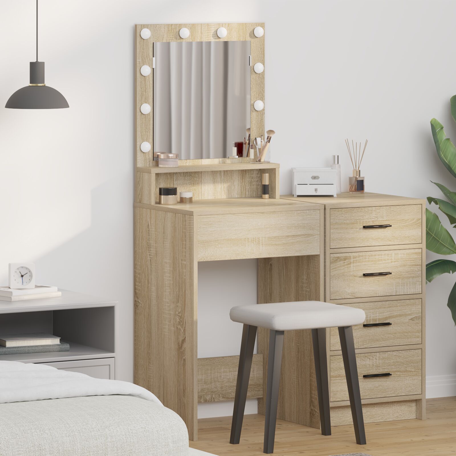 Mesa de maquiagem com luzes LED em carvalho sonoma, 50x41x135 cm wf676629