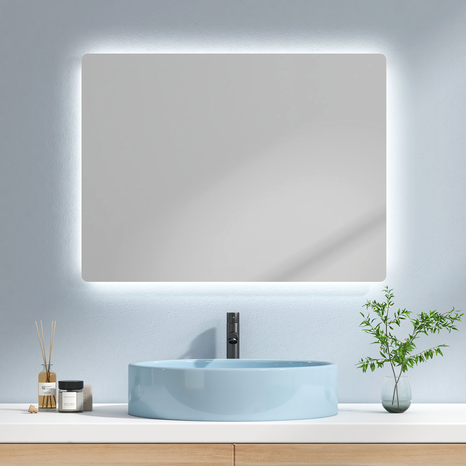 Emke espelho de casa de banho LED 80x60cm, parede, luz fria