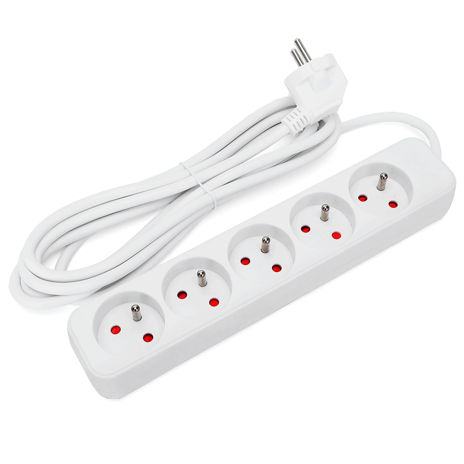 Aigostar régua extensor de 5 tomadas 16a 2p + t, cabo 3m, branco