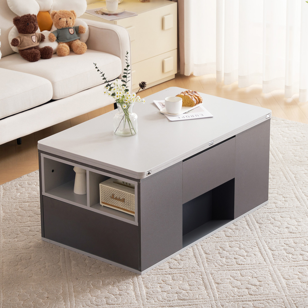 Mesa de centro elevável 2 em 1 cinza 47x100x51cm