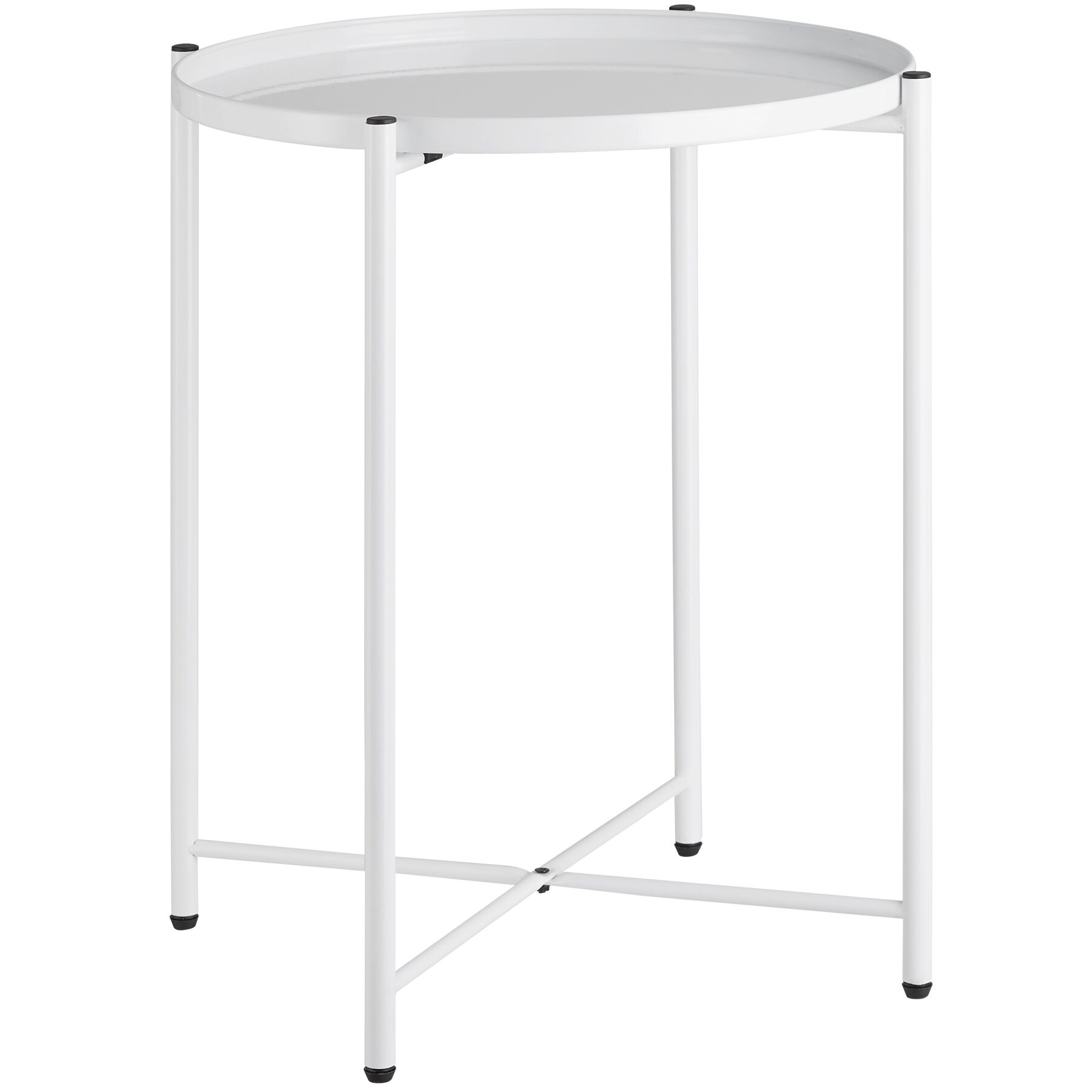 Mesa auxiliar redonda, tabuleiro extraíble, 45,5 x 53 cm, branco