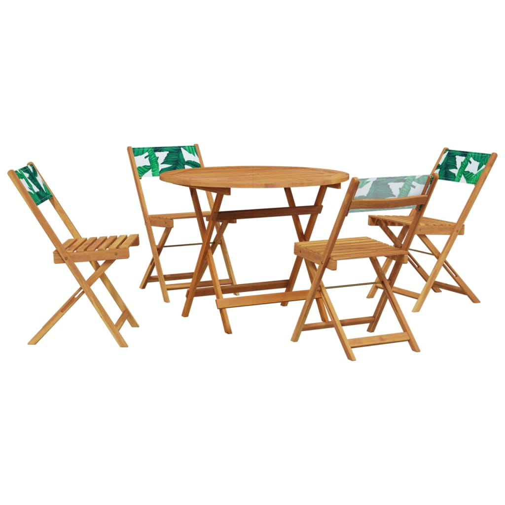 vidaXL set de comedor jardín 5 pzas tela madera maciza estampado hojas