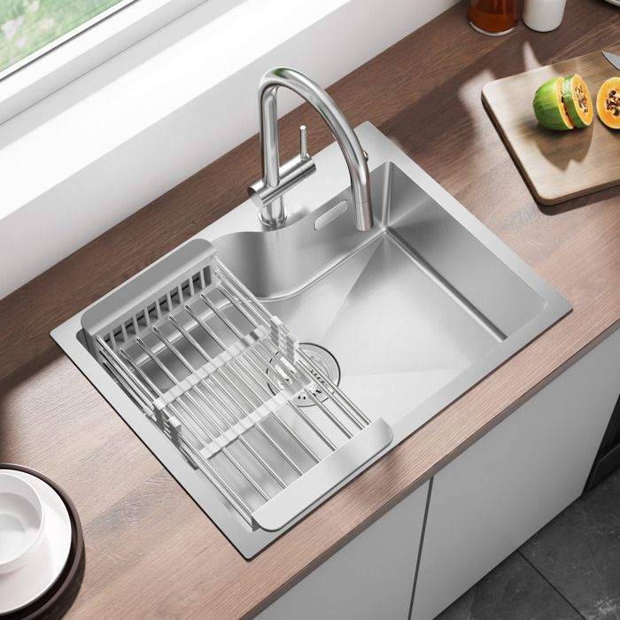 Pia de cozinha - anycee max - 1 cuba inox 60x45cm - cesto escorredor ajustá