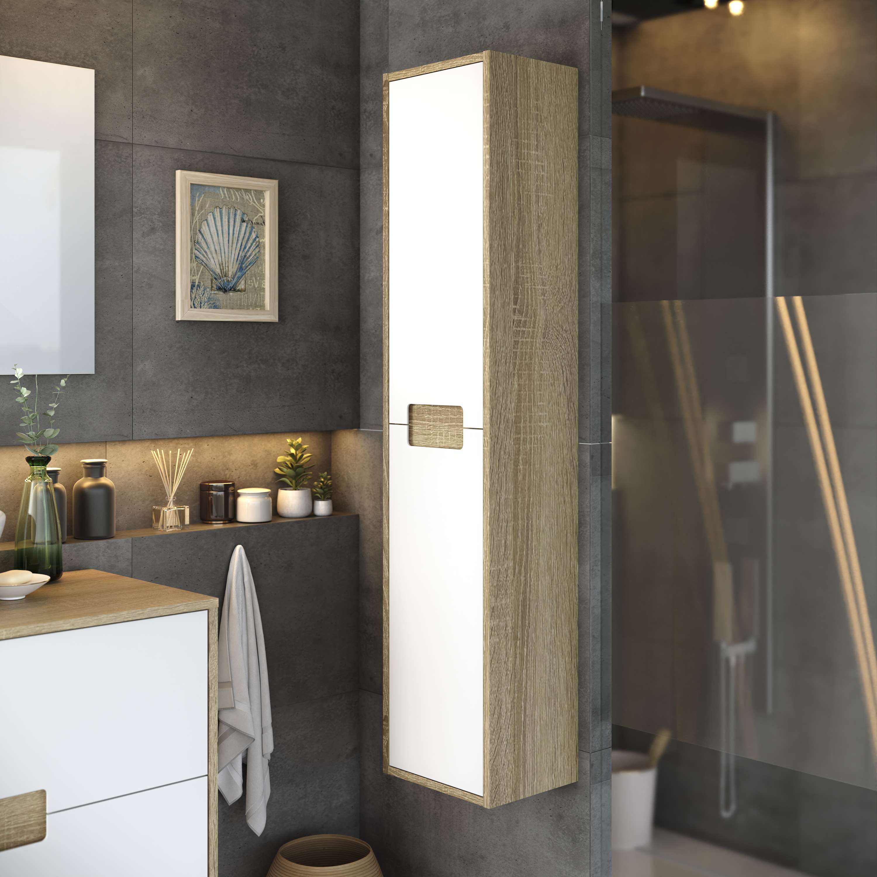 Coluna da casa de banho tias 2 portas 140x30x27 cm carvalho e branco t-bath