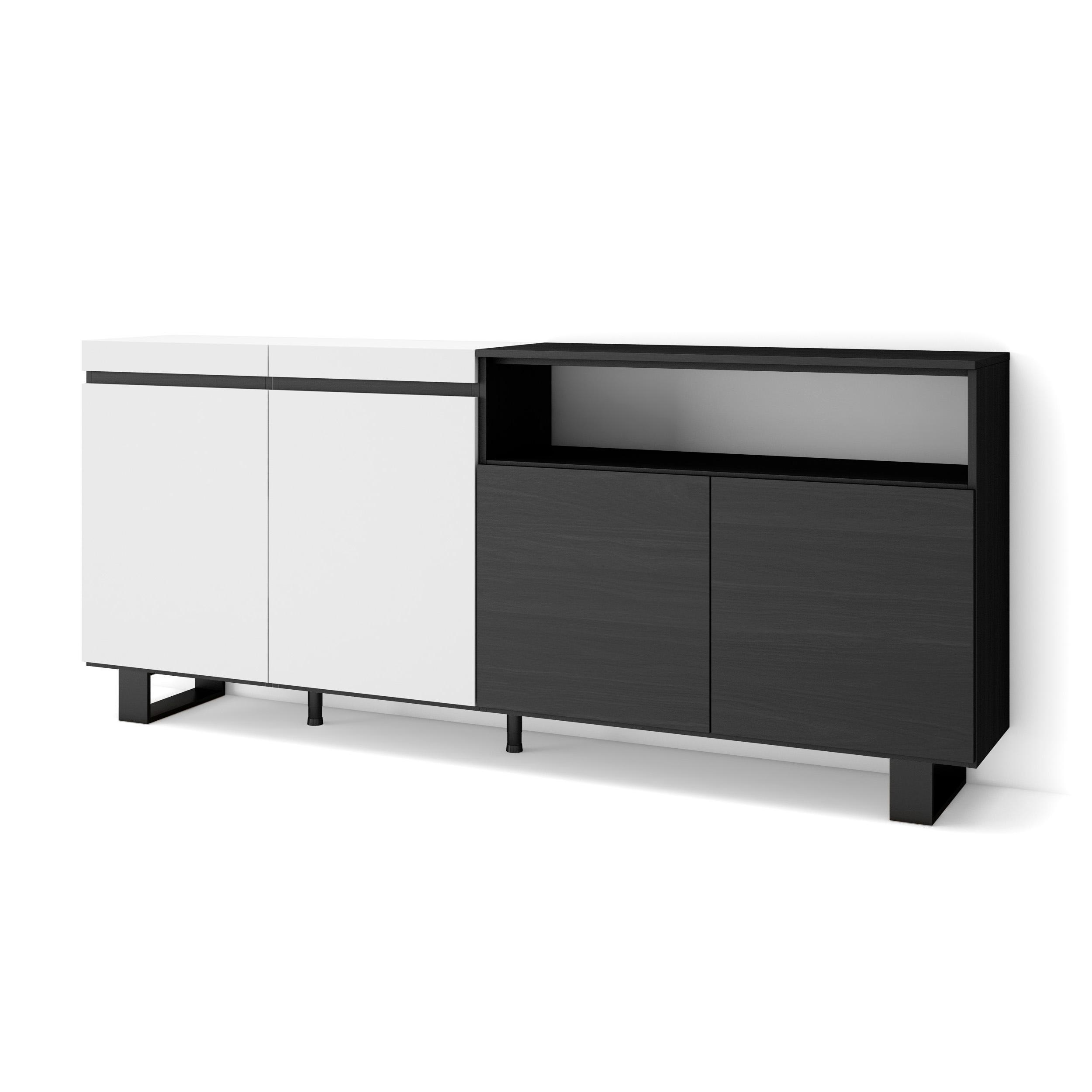 Aparador sala de jantar, 200x35x87cm, branco e preto rf2396