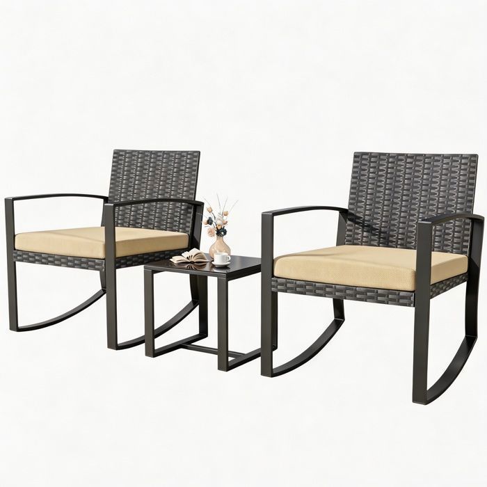 Conjunto lounge jardim - rotim pe - bege - 3 pcs