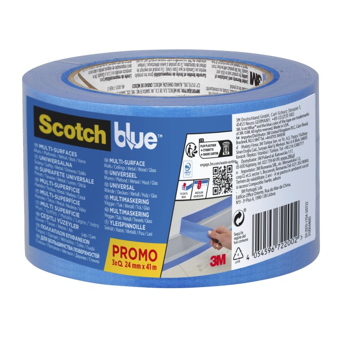 Pack de 3 fitas de pintor para múltiplas superfícies ScotchBlue 24mmx41m 3M