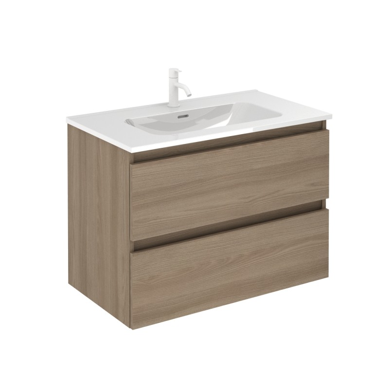 Conjunto movel banho suspenso -2 gavetas +lavatorio 【largura 100】【nogueira】