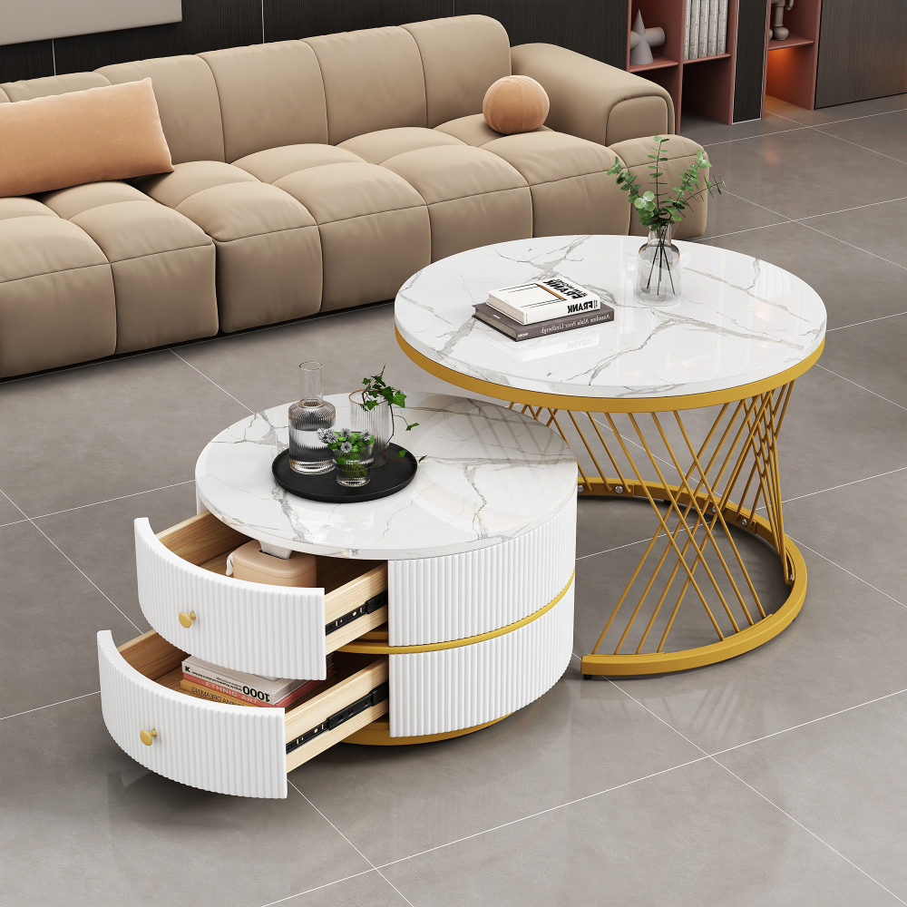 Conjunto mesa de centro ninho com 2 gavetas branco 46x60x60cm