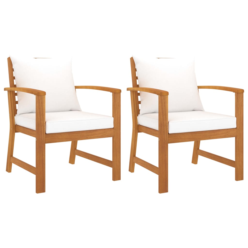 vidaXL sillas de jardín con cojín crema 2 uds madera maciza de acacia