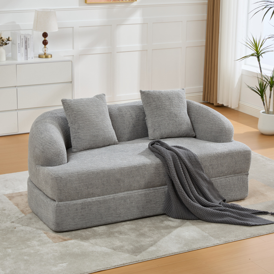 Sofá-cama 2 lugares em chenille cinza claro dobrável