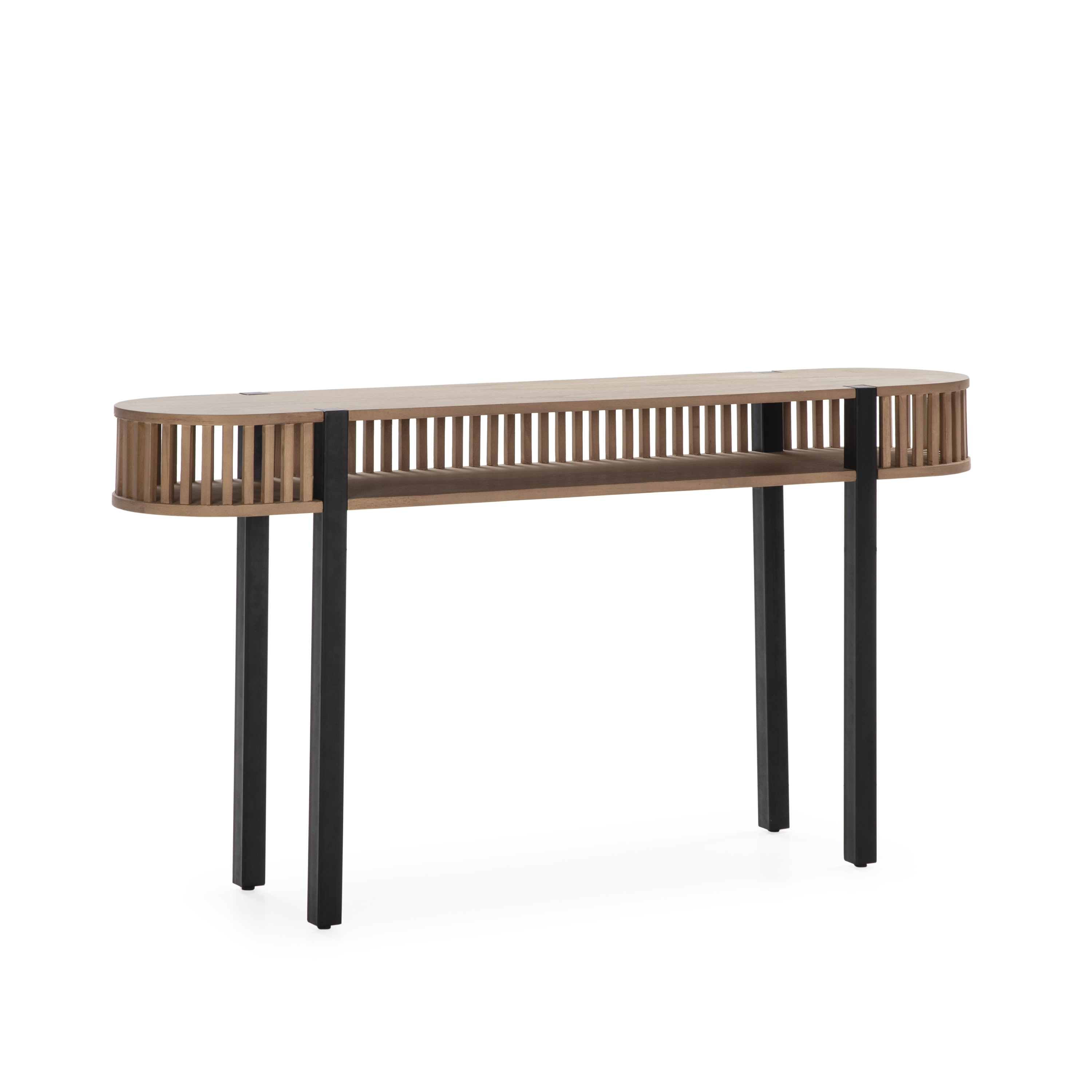 Console 150x33x80 em madeira cor areia, metal preto
