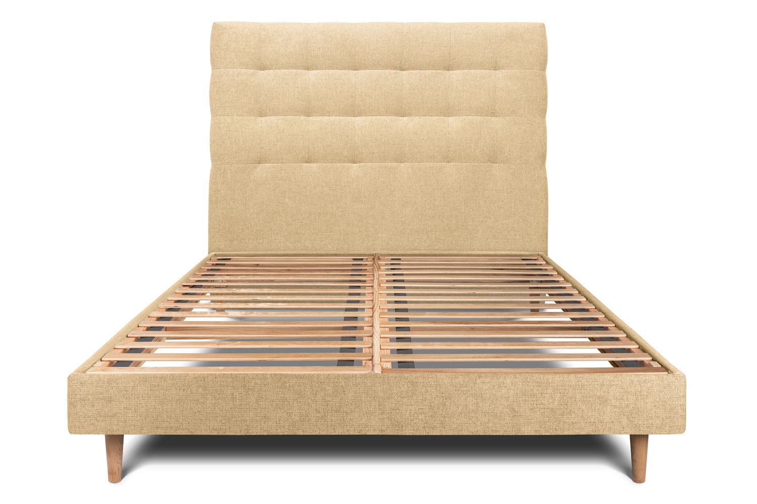 Cama 150x190 cm com cabeceira estofada - tecido tela fosca - amarelo