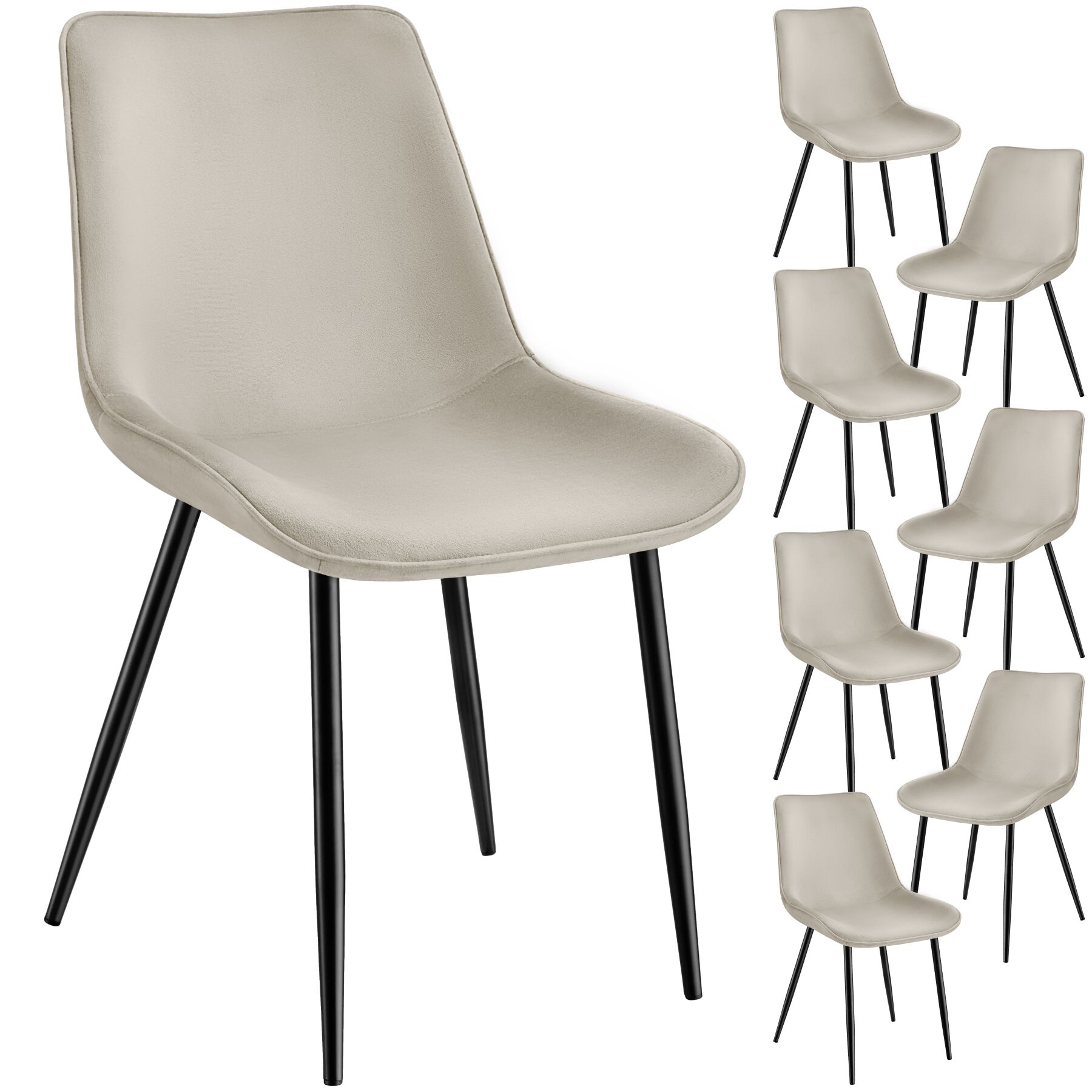 8 cadeiras de sala de jantar aterciopeladas 48 x 59 x 82,5 cm crema