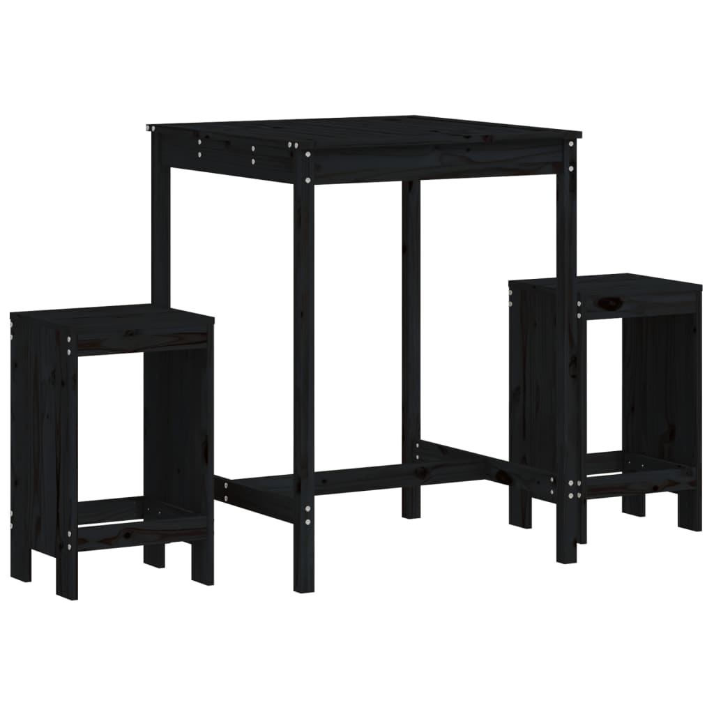 vidaXL set de mesa y taburetes altos jardín 3 pzas madera pino negro