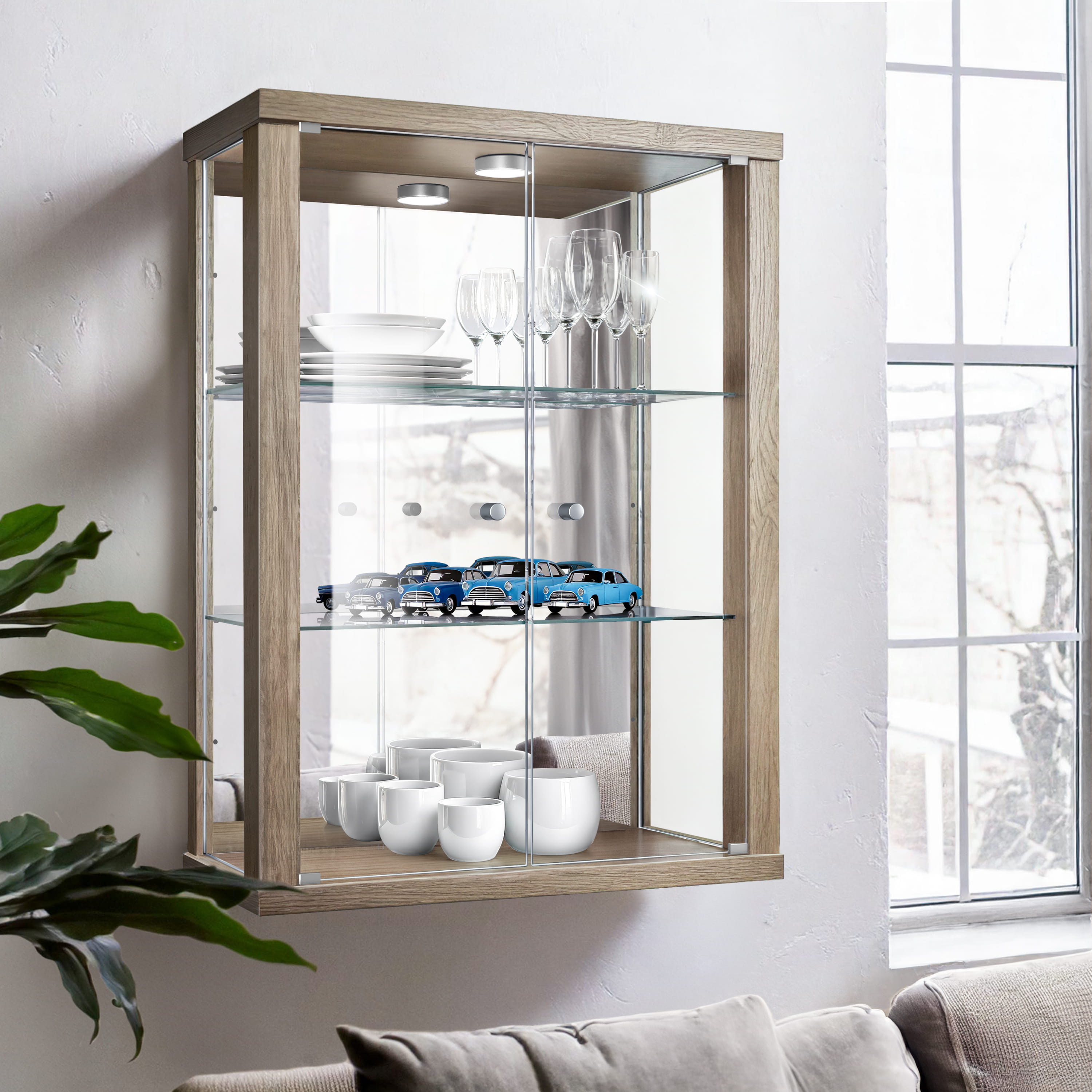 K-möbel armário suspenso cristal carvalho sonoma (80x60x25 cm), LED, esp.