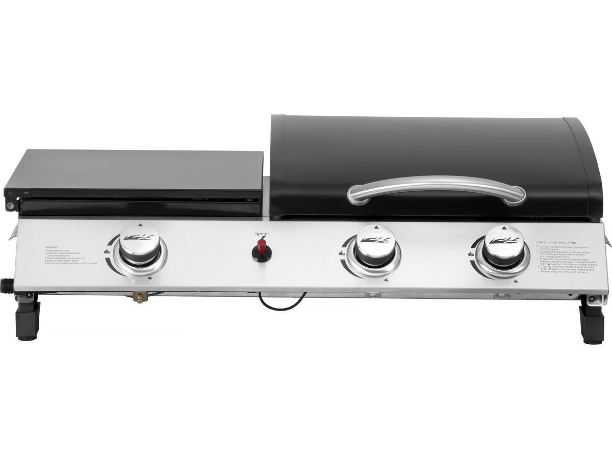 Plancha a gás com tampa "rasio" - 7,5 kw - 3 queimadores - preto