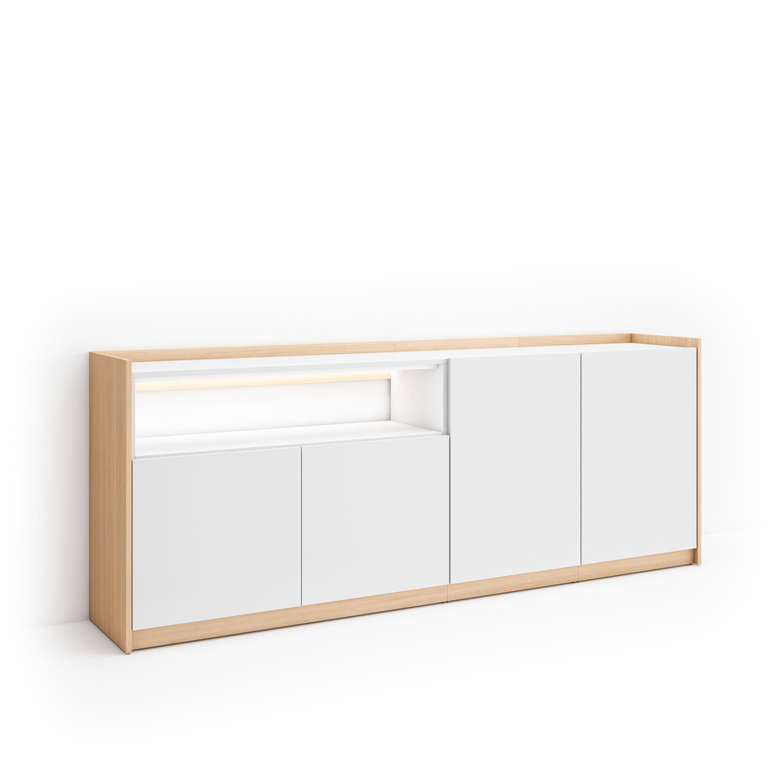 Aparador sala de jantar, 207x37x80cm, branco e carvalho soft, LED rf4947