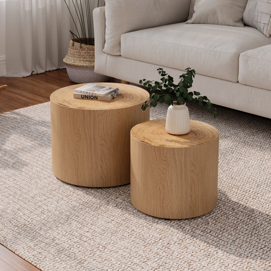 Mesa de centro ninho 2 peças madeira natural 38x48x32cm
