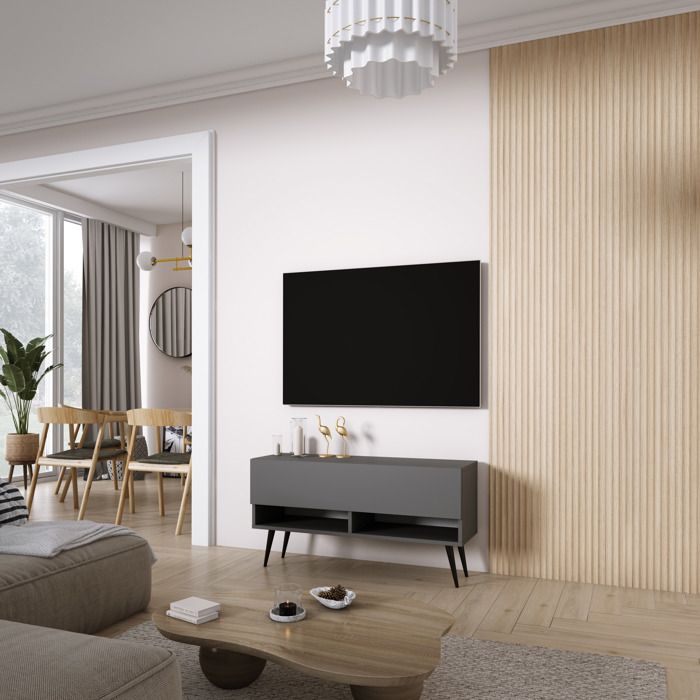 Móvel de tv contemporâneo - antracite - pés pretos - 100 x 32 x 52 cm