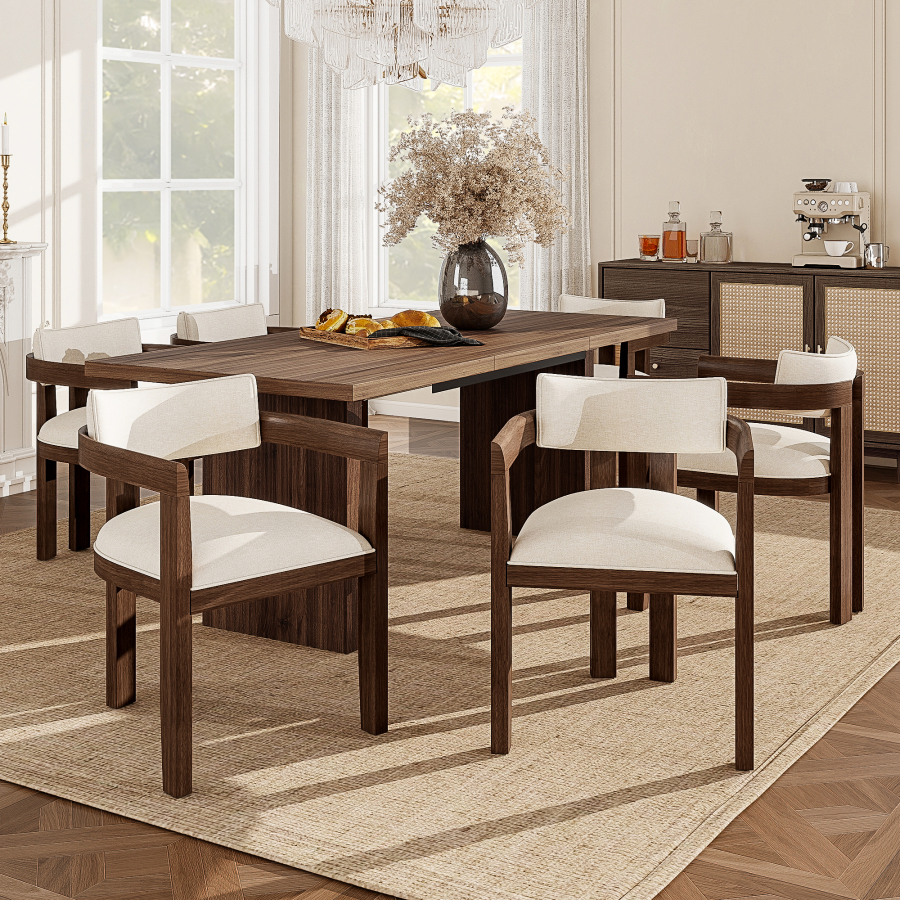 Conjunto de 6 sillas de comedor nogal en madera maciza y lino