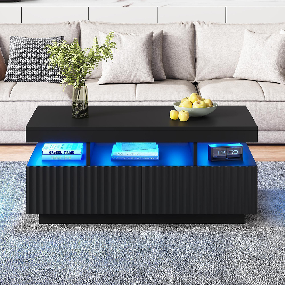 Mesa de centro com faixa de luzes LED, preta