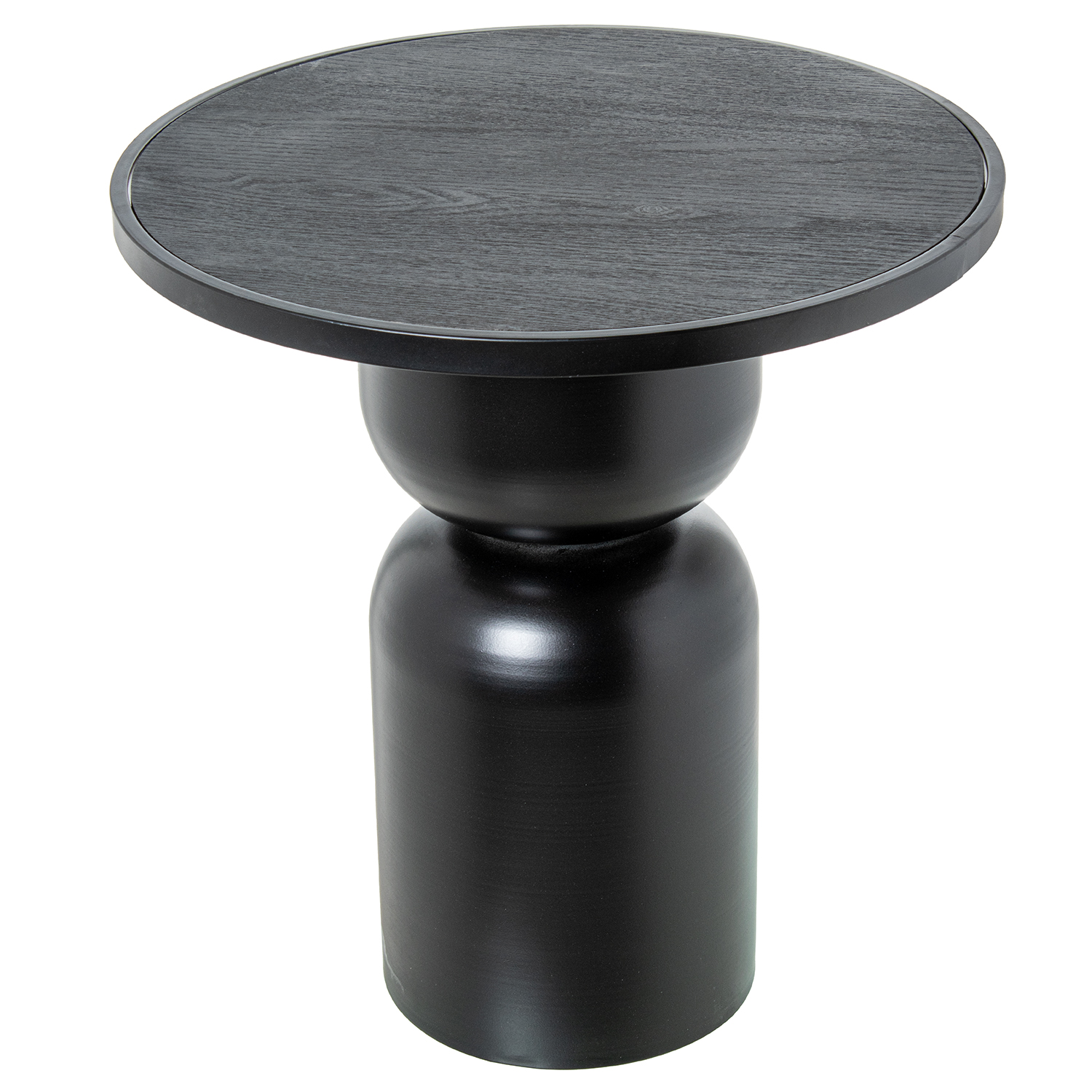 Mesa lateral em mdf com base em metal preto.