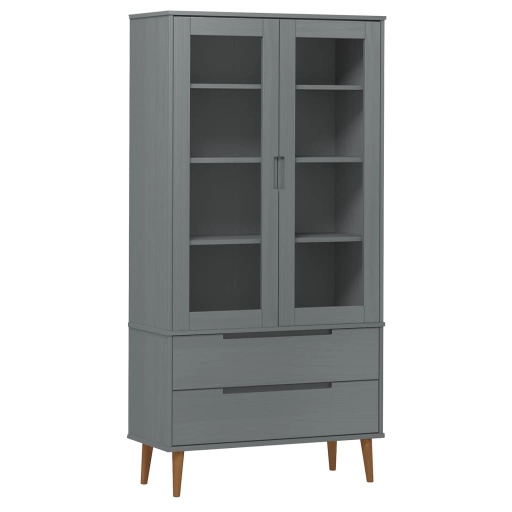 vidaXL mueble vitrina molde madera maciza de pino gris 90x35x175 cm