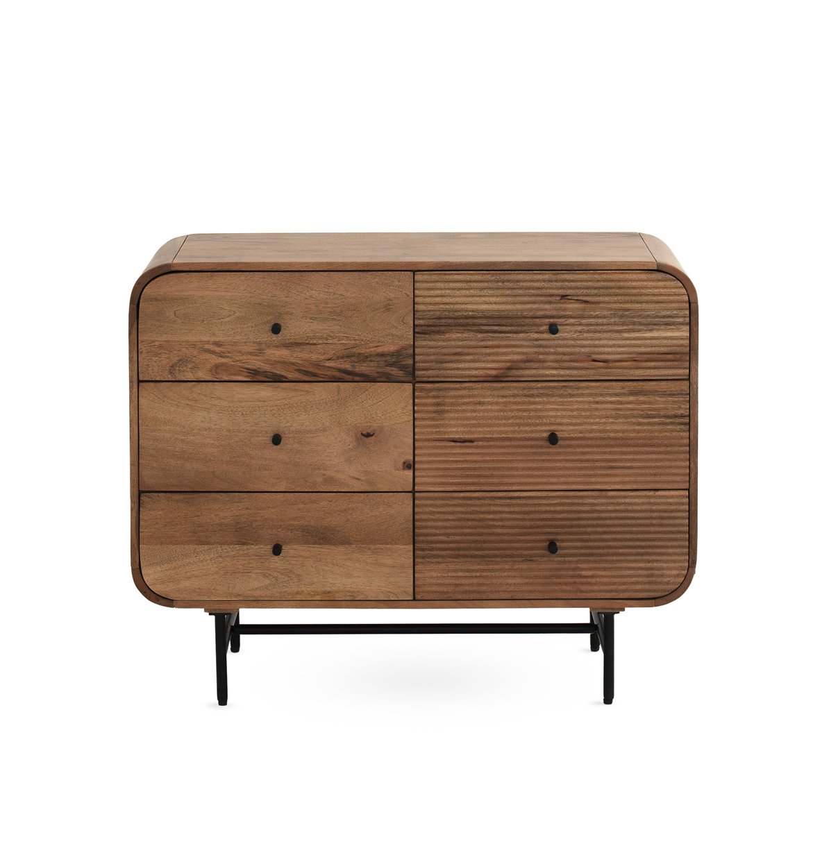 Cômoda com contornos curvos, 6 gavetas, madeira maciça de mang, 100x40x80cm