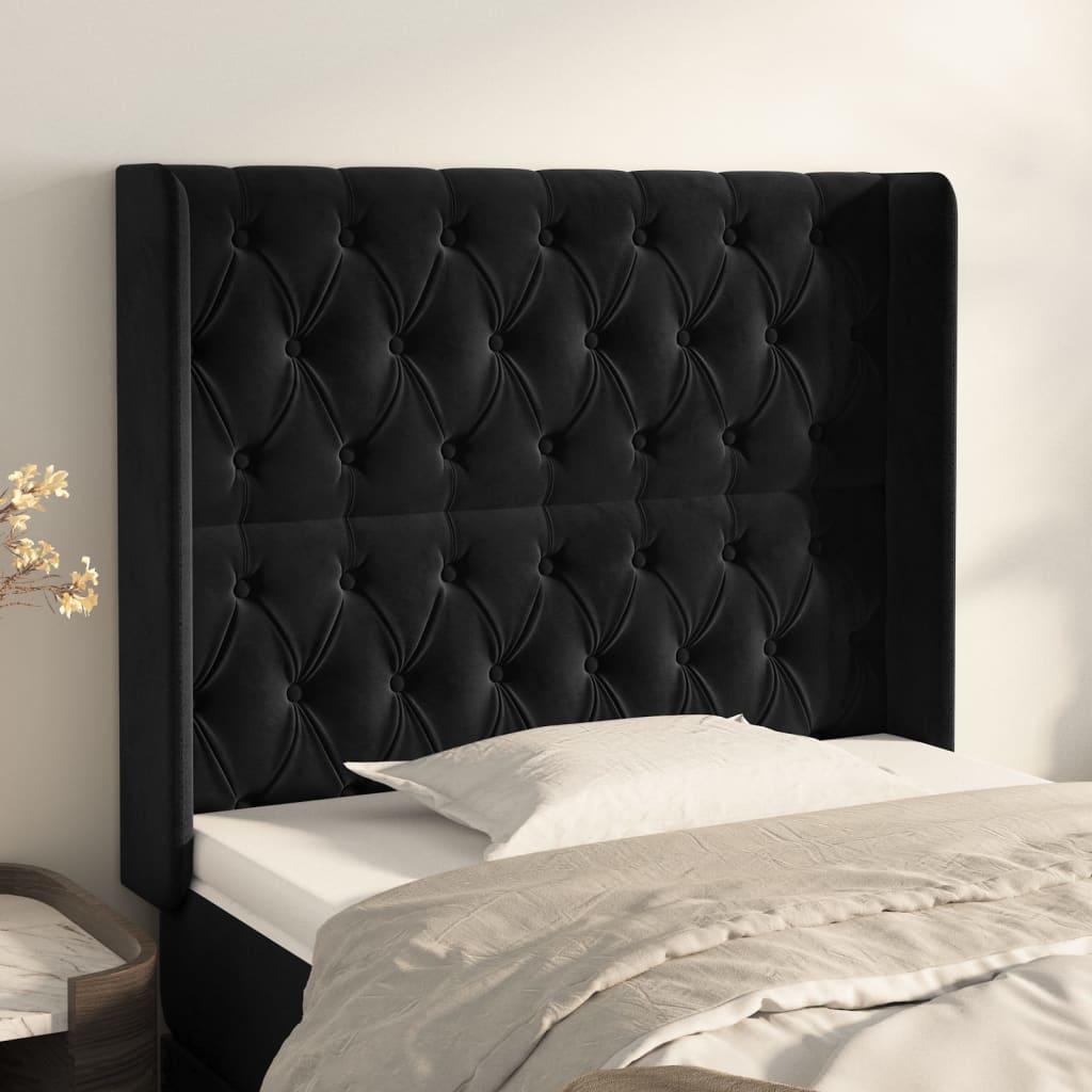 Cabeceira de cama c/ abas veludo 103x16x118/128 cm preto ptob1610