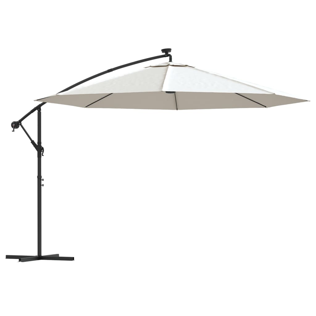 Guarda-sol cantilever c/ luzes LED e poste metal 350 cm areia wgo7924