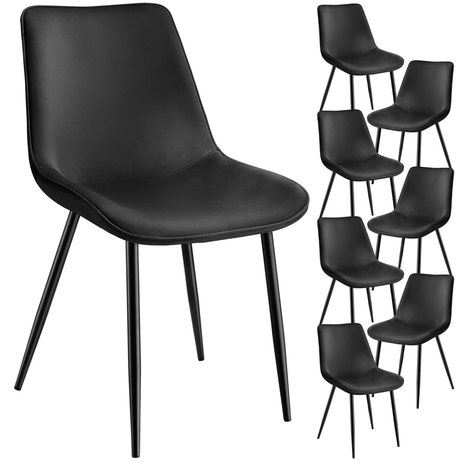 8 cadeiras de sala de jantar aterciopeladas 48 x 59 x 82,5 cm preto