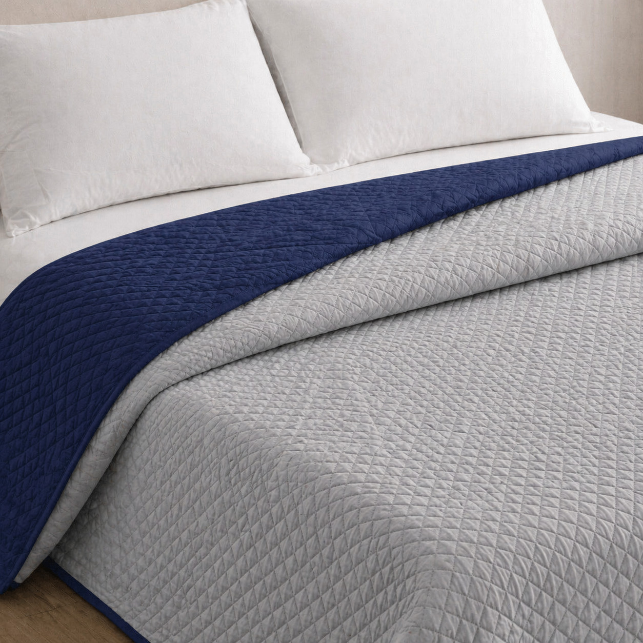 Colcha reversível bicolor azul/cinza cama 180cm donegal collections