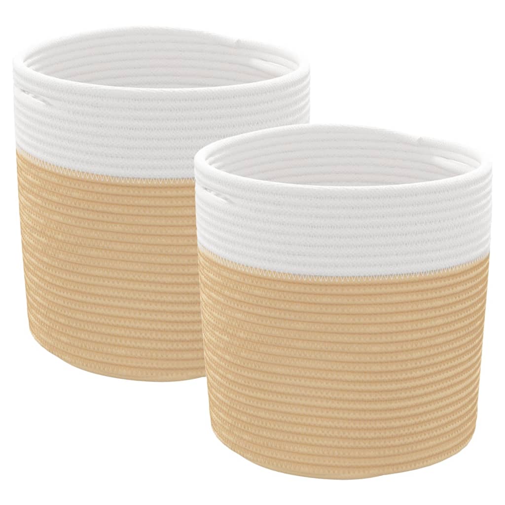vidaXL cestas de almacenaje 2 uds aLGodón beige y blanco ø28x28 cm
