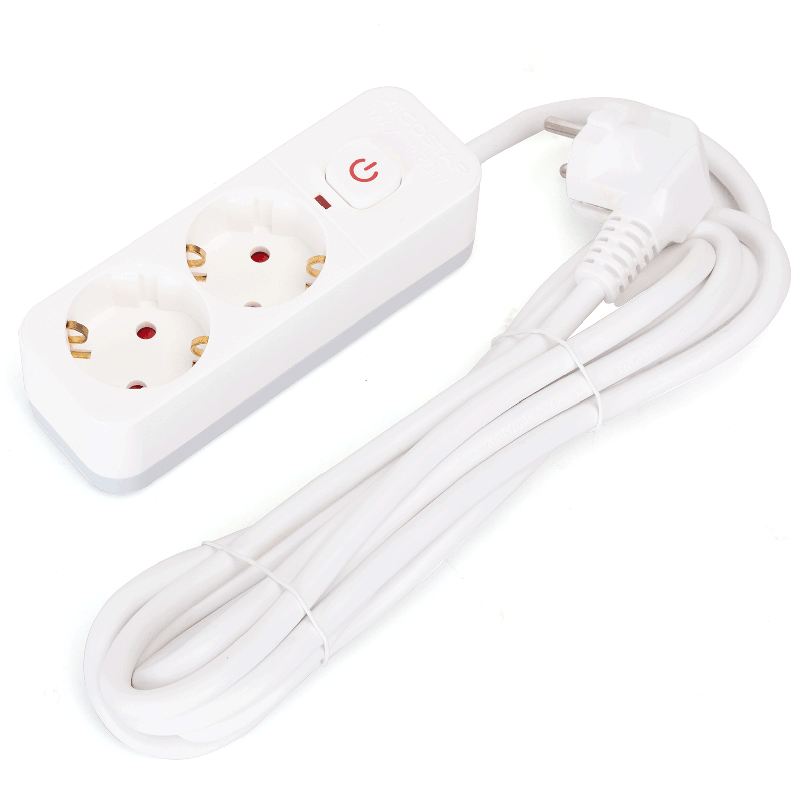 Aigostar regleta tomadas, extensão 2 tomadas, cabo 3m, interruptor, branco