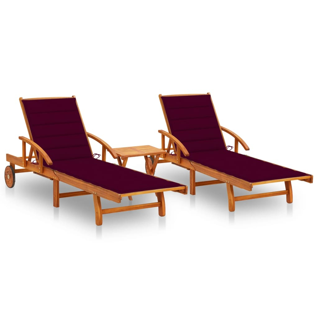 vidaXL tumbonas con mesa y cojines 2 uds madera maciza de acacia