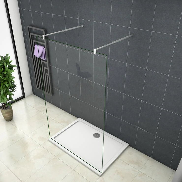 Painel de duche vidro anti-calcário 8mm 117x200cm,duas barras 70-120cm