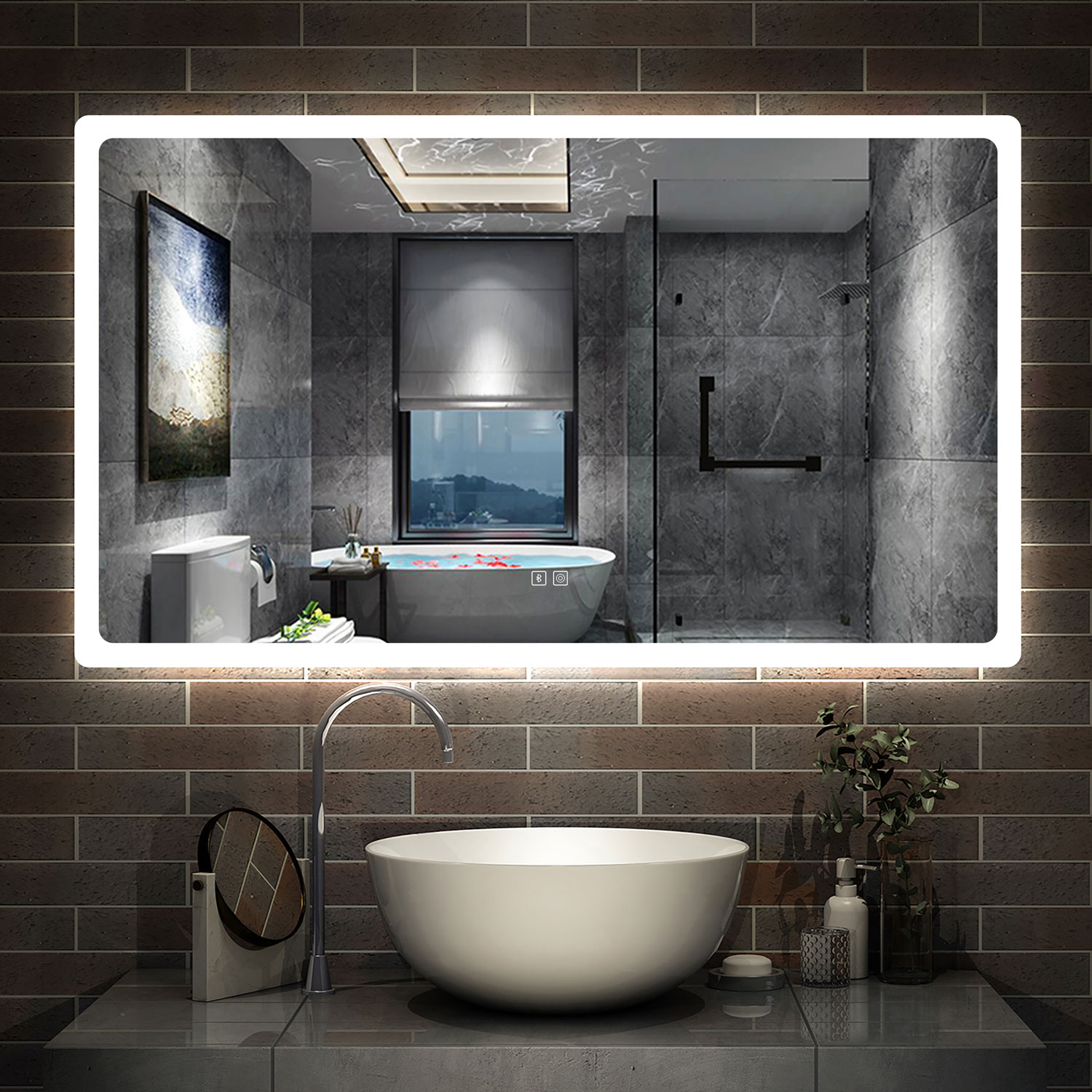 Espelho de casa de banho LED 140×80cm + bluetooth + anti-embaciamento