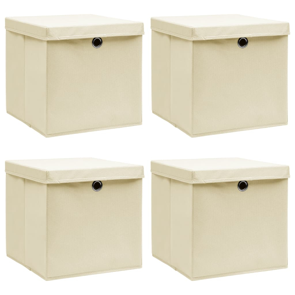 vidaXL caixas de arrumação com tampa 4 pcs 32x32x32 cm tecido creme