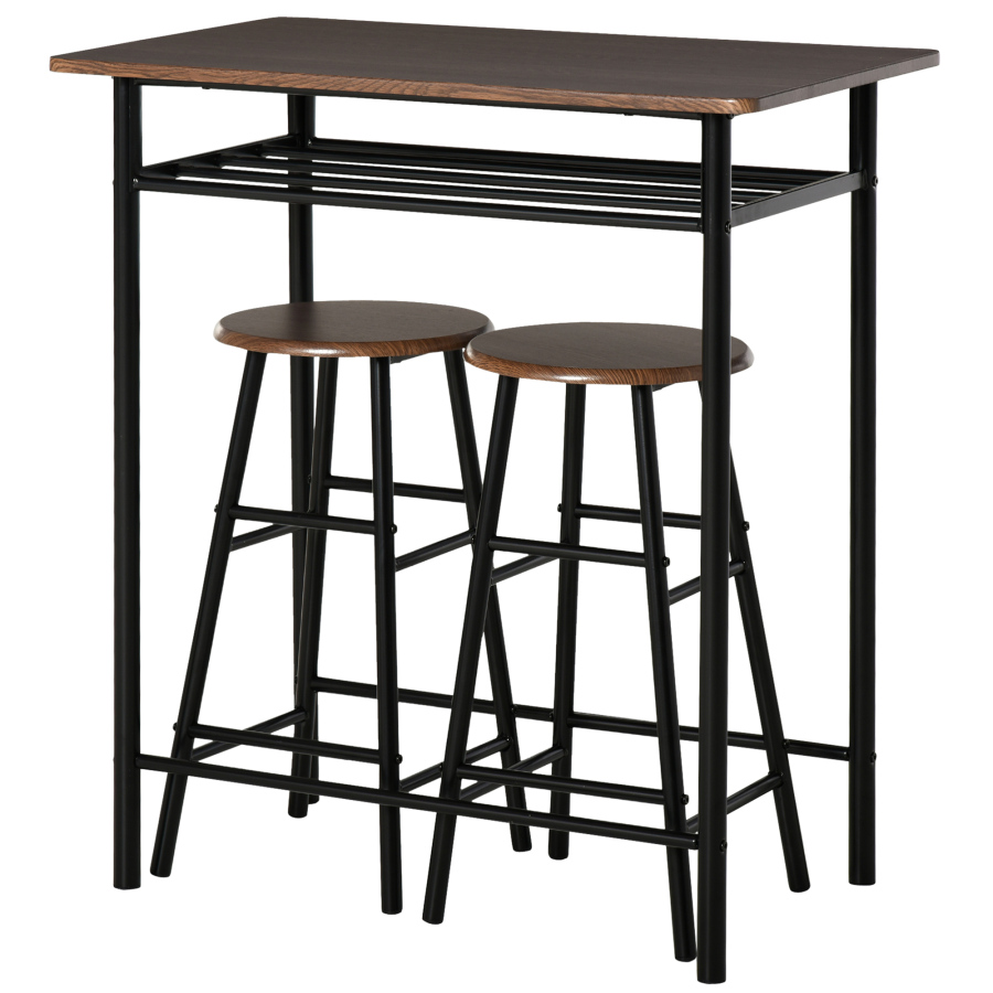 Conjunto de mesa alta com 2 bancos em mdf preto com arrumação