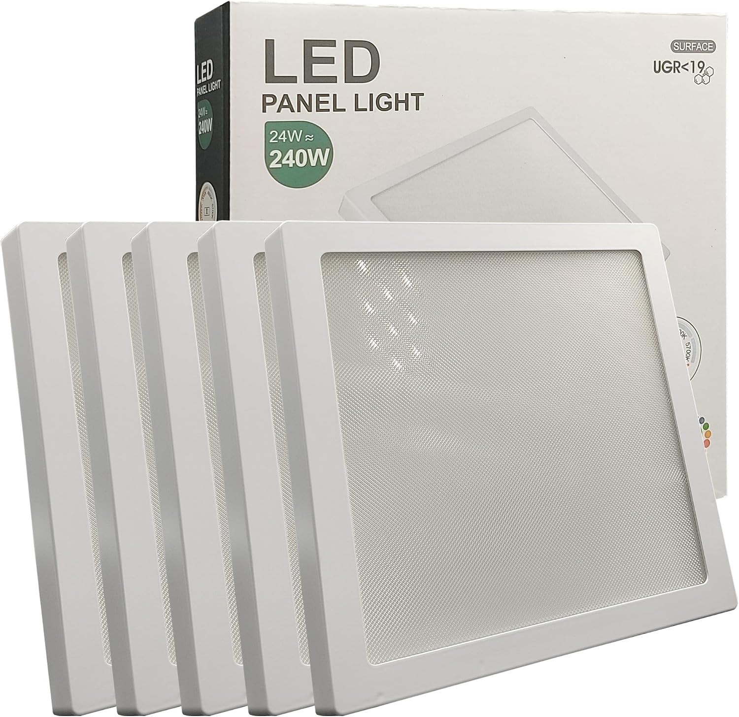 Pack x5 plafon LED quadrado 24w (240w), 2880lm, luz selecionável 4cct