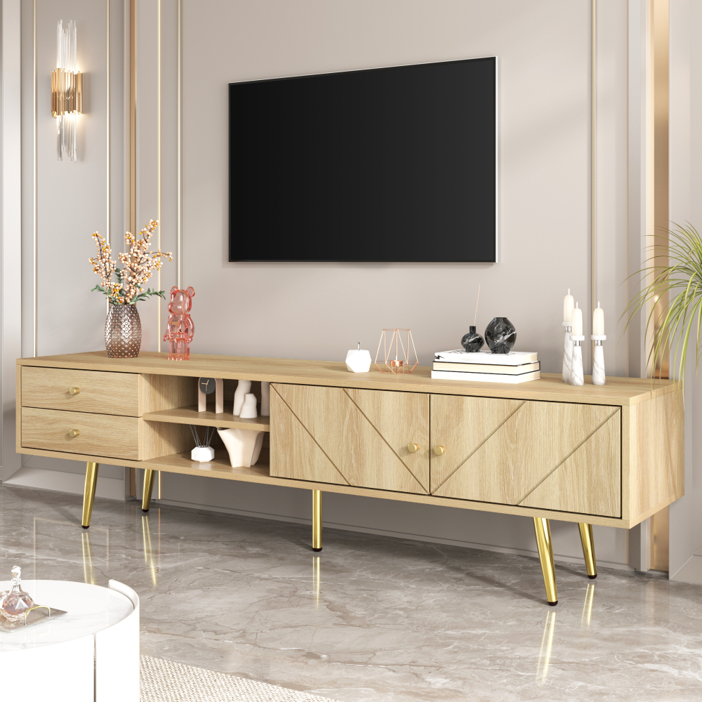 Móvel de tv em madeira com 2 gavetas 2 portas 2 nichos castanho 42x160x36cm