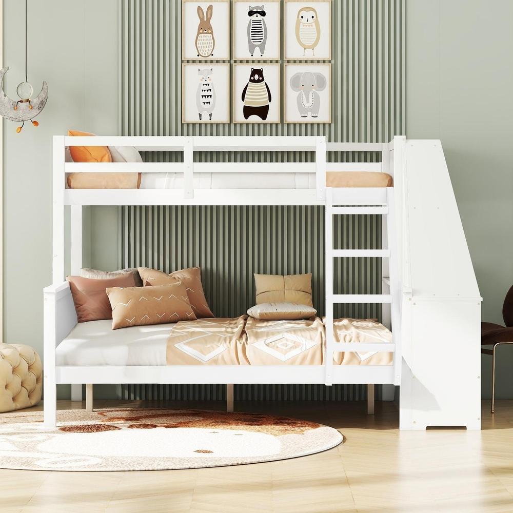 Beliche 90x200 e 140x200 cm com secretária e arrumação branco