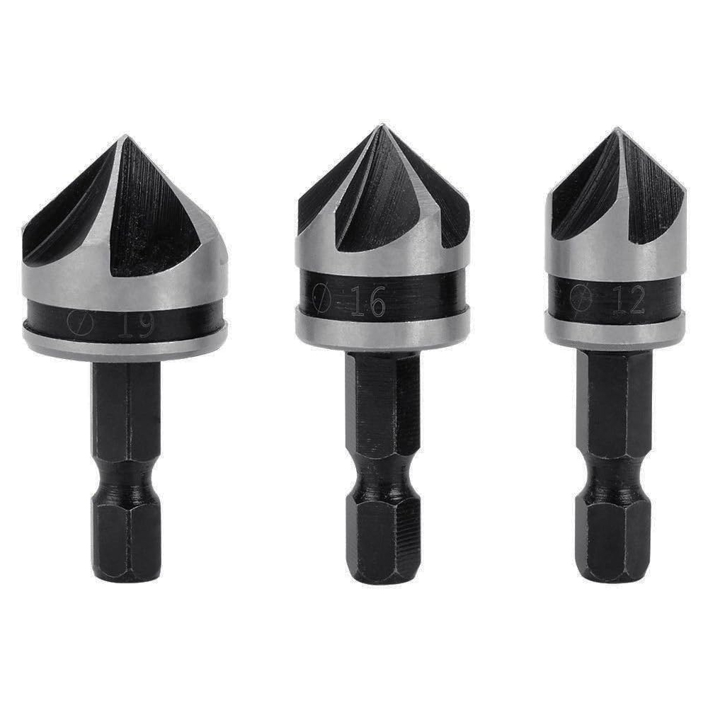 Pack 3 brocas hexagonais carbono 12-19mm bisel 5 filos madeira metal