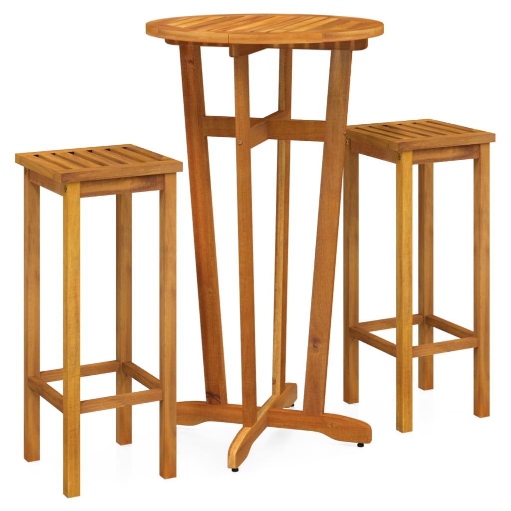 vidaXL mesa y taburetes altos de jardín 3 pzas madera maciza acacia