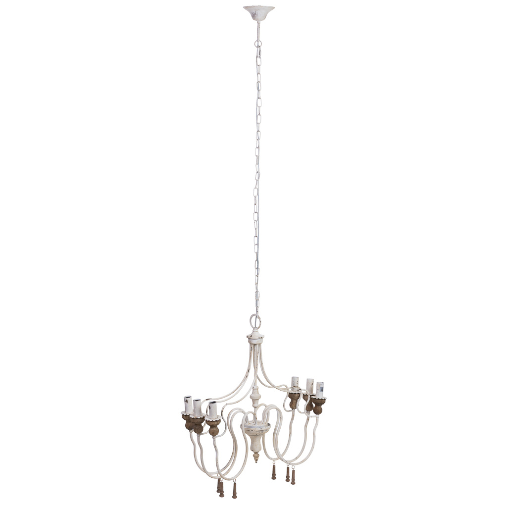 Candeeiro de teto em madeira e metal branco envelhecido 68x60x64h cm
