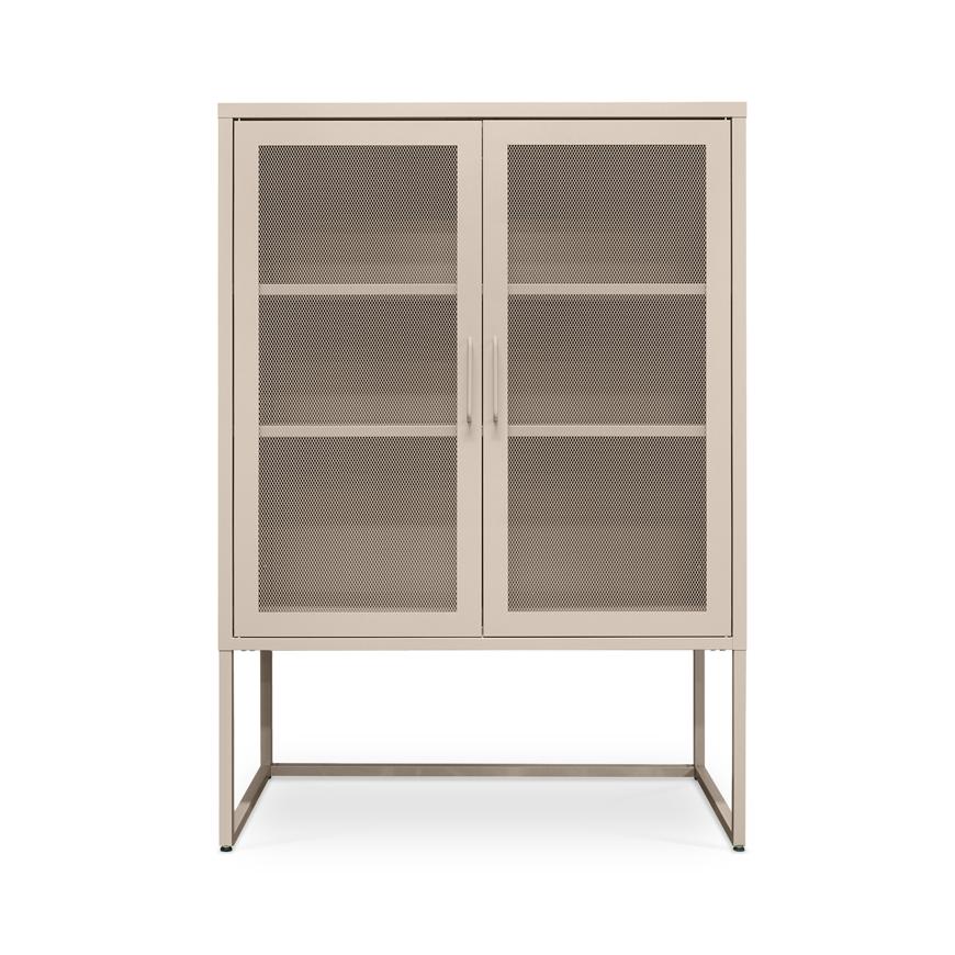 Aparador alto metal kai alt.120cm com 2 portas de tela bege.