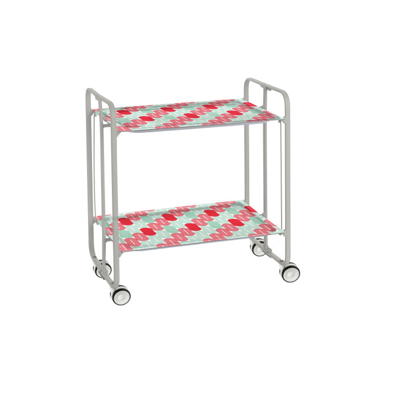 Carrinho de serviço dobrável bauhaus, armação de metal cinza, 2 bandejas