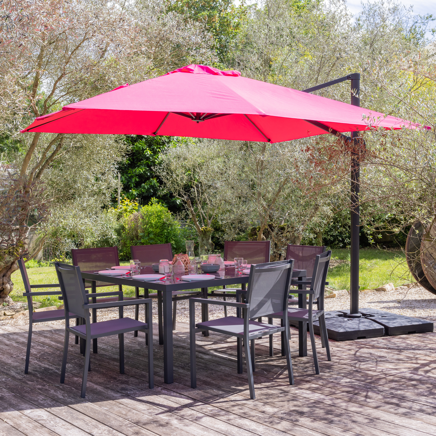 Chapéu de sol de compensação molokai quadrado 3x3m fúcsia + cobertura