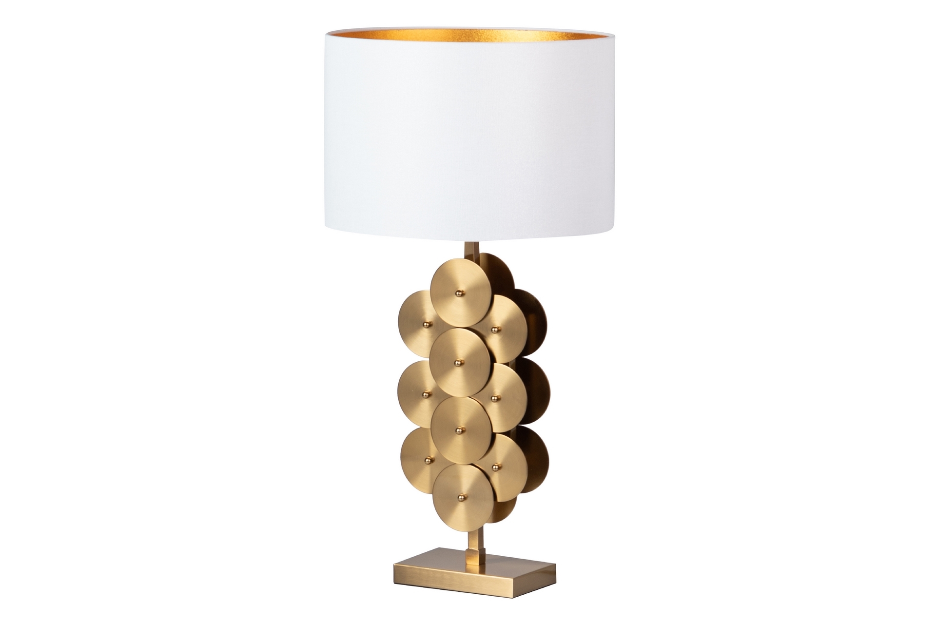 Alexandra house candeeiro de mesa metal/textil dourado/branco 38x38x73 cm